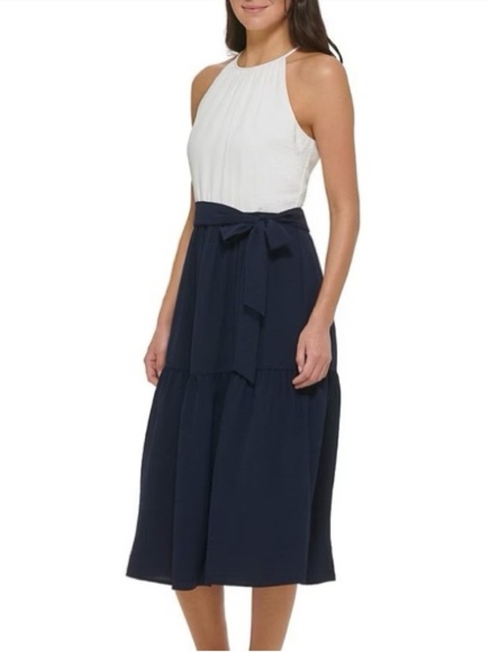 Dkny Dresses & Skirts - DKNY Women's Tiered Tie-Waist Halter-Neck Midi Dress Ivory/Spring Navy NWT 12
